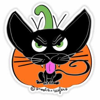 Black Cat with Pumpkin sticker by snoots + teefers in Tucson, Arizona