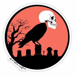 Witchy Raven Skull in Graveyard sticker by snoots + teefers in Tucson, Arizona